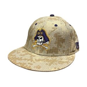 NWOT•ECU Pirates Flat Brim BeigeDigitalCamo Baseball Cap•Size 7 1/8”•Jolly Roger